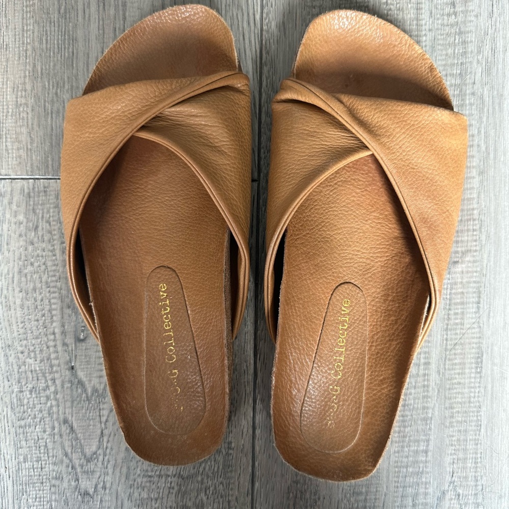 BOG Collective Lotus Leather Twist Slide in Tan